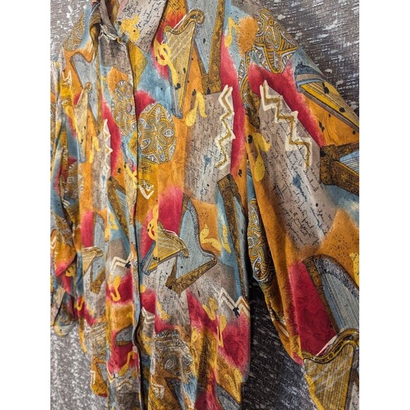Vintage Bella Camicie By Brett Harrison 100% Silk Blouse Music Print Women's 8 - Picture 2 of 6